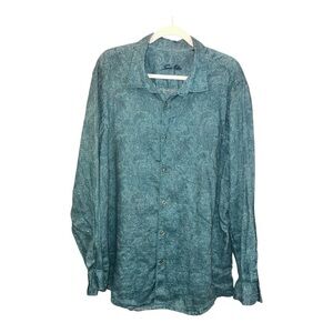 Tasso Elba 100% Linen Paisley Print Long Sleeve Button Down Top Size XXL SE1
